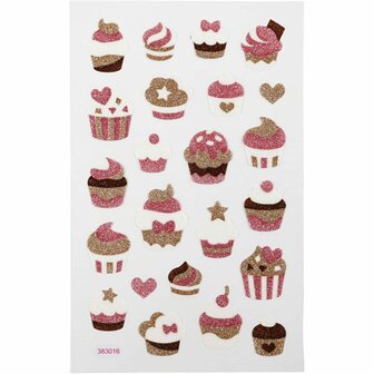 Glitter stickers - cupcakes - 10x16 cm - 1 vel