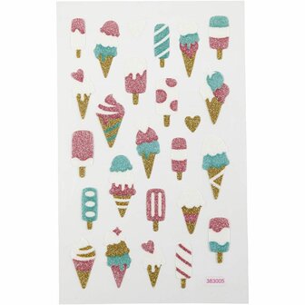 Glitter stickers - ijsjes - 10x16 cm - 1 vel