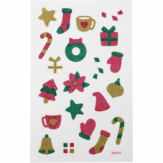 Glitter stickers - Kerst - 10x16 cm - 1 vel