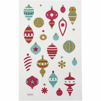 Glitter stickers - kerstballen - 10x16 cm - 1 vel