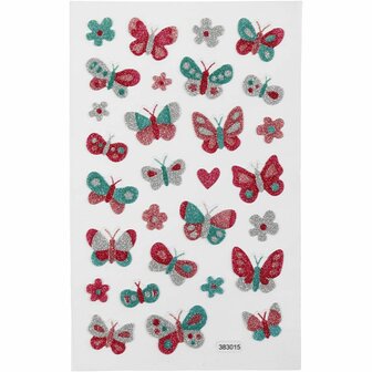 Glitter stickers - vlinders - 10x16 cm - 1 vel