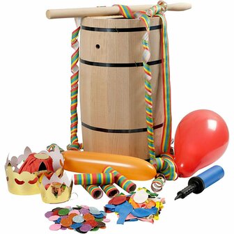 Grabbelton - Carnavals Ton - Met Feest Artikelen - Beuken - Groot - H: 54 cm - 1 stuk