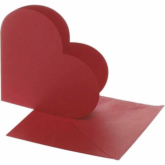 Hartvormige Kaarten, rood, afmeting kaart 12,5x12,5 cm, afmeting envelop 13,5x13,5 cm, 10 set/ 1 doos