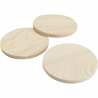 Houten onderzetters, H: 8 mm, d 9 cm, 12x5 stuk/ 1 doos