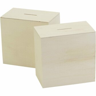 Houten spaarpot, afm 10x10x6 cm, 10 stuk/ 1 doos