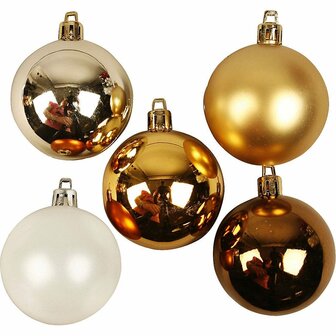 Kerstballen, goud, d 6 cm, 20 stuk/ 1 doos