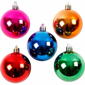 Kerstballen, sterke kleuren, d 6 cm, 20 stuk/ 1 doos