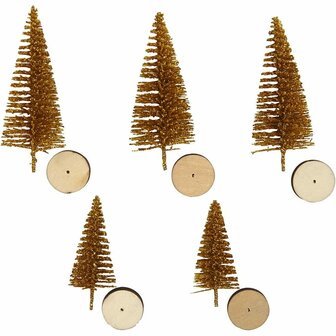 Miniatuur Kerstbomen - Gouden Kerstbomen - DIY Kerstboom Decoratie - Mini Kerstbomen Goud - 4-6 cm - Set van 5 Stuks