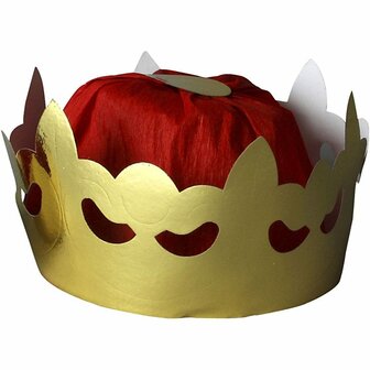 Kroon - King&#039;s Crown - Kartonnen Kroon - Feestkroon - Verkleedaccessoires - Kinderfeestje - Goud - 11x19 cm - Karton - Goud - Per Stuk