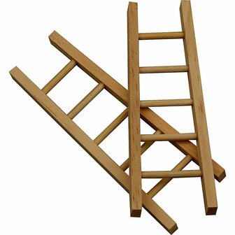 Laddertje - Kleine Ladder - Decoratie - Poppenhuis - Grenen Hout - Afm 10x3,5cm - 6 Stuks