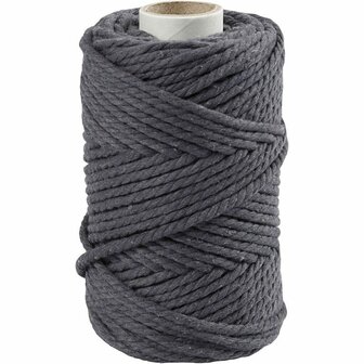 Macram&eacute; koord, grijs, L: 55 m, d 4 mm, 330 gr/ 1 rol