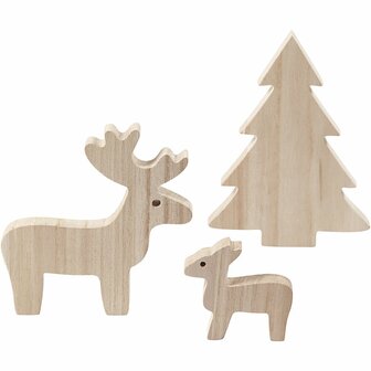 Rendieren met kerstboom, H: 6+12+15 cm, D: 1,5 cm, 1 set