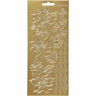 Stickers, goud, kerststerren, 10x23 cm, 1 vel