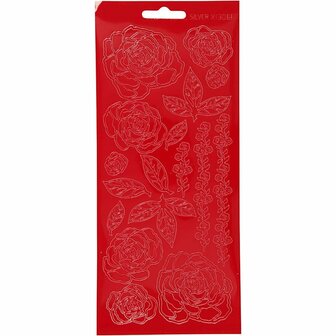 Stickers - Rood Rozen - 10x23 cm - Zelfklevend - Voor Kaarten en Decoratie - 1 Vel