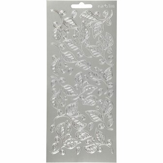 Stickers - Zilver Bladeren - 10x23 cm - Zelfklevend - Voor Kaarten en Scrapbooking - 1 Vel