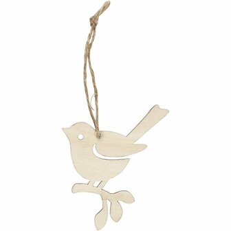 Houten Hanger Vogel - Set van 5 - Licht Hout - Decoratieve Vogel Hangers - Inclusief Ophangkoord - DIY Decoratieproject