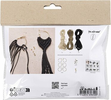 Mini Hobbyset Macram&eacute; - zwart - olijfbruin - zandkleur - Oorbellen