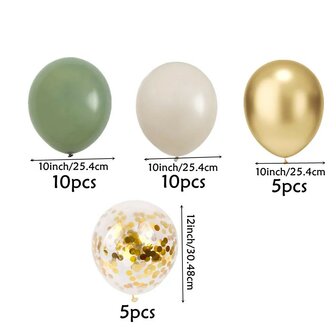 Ballonnen Set - Helium Ballonnen - Groen Goud Wit Transparant - Feest - Bruiloft - Versiering - 25,4cm - 30 stuks