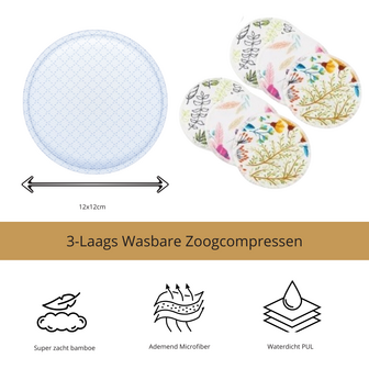 Wasbare Zoogcompressen Met Printje - Takjes Bloemen - Vrolijke Kleuren - Met Opbergnetje - 3x2 Stuks