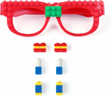 Bril Met Kleine Bouwsteentjes - Bril Versieren DIY - Building Blocks - Mini Bricks - Rood