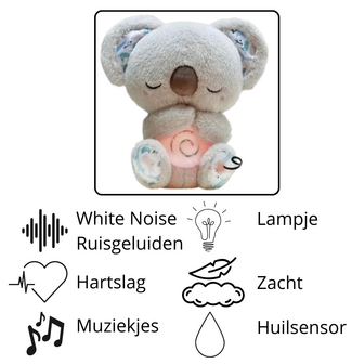 Hartslag Knuffel - Koala Knuffel - Rustgevende Knuffelkoala - White Noise - Pluche - Muziekknuffel - Witte Ruis En Rood Licht -