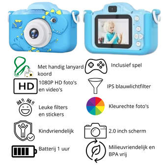 Kindercamera - Camera Voor Kinderen - Kinder Fotocamera - Speelgoedcamera -1080p HD - Blauw