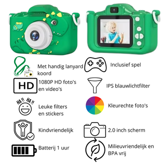 Kindercamera - Camera Voor Kinderen - Kinder Fotocamera - Speelgoedcamera -1080p HD - Groen