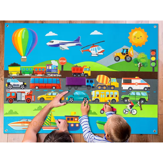 Vilten Mat Met Voertuigen - Speelmat Auto Bus Trein Vliegtuig Helikopter - Kleed - Wandkleed - Kinderen - Educatief - 75x110cm 