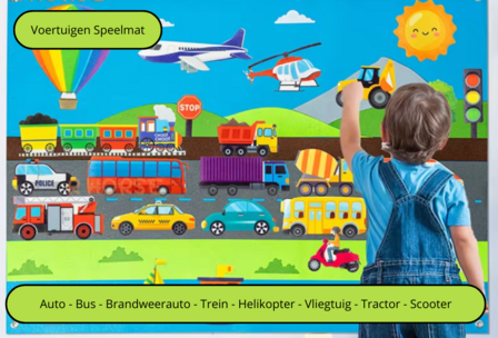 Vilten Mat Met Voertuigen - Speelmat Auto Bus Trein Vliegtuig Helikopter - Kleed - Wandkleed - Kinderen - Educatief - 75x110cm 