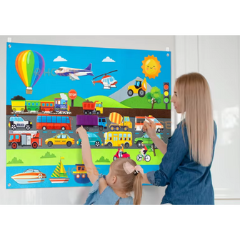 Vilten Mat Met Voertuigen - Speelmat Auto Bus Trein Vliegtuig Helikopter - Kleed - Wandkleed - Kinderen - Educatief - 75x110cm 