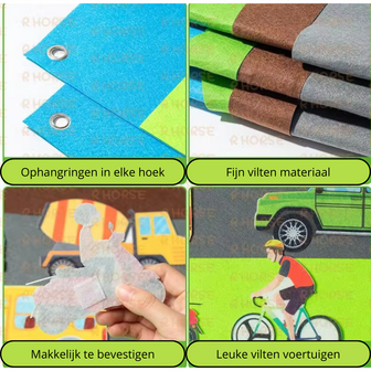 Vilten Mat Met Voertuigen - Speelmat Auto Bus Trein Vliegtuig Helikopter - Kleed - Wandkleed - Kinderen - Educatief - 75x110cm 