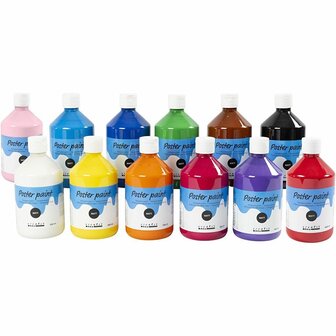 Tempera Verf Mat, diverse kleuren, 12x500ml