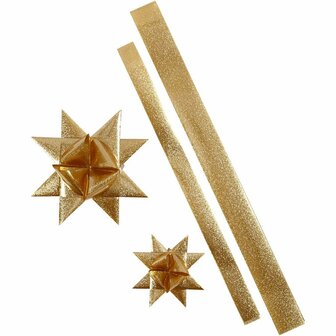 Sterstroken, L: 86+100 cm, d 11,5+18,5 cm, B: 25+40 mm, goud glitter, 1x16stroken