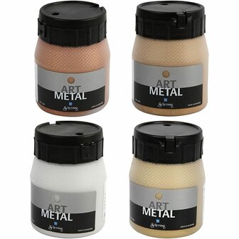 Hobbyverf Metallic, koper, licht goud, medium goud, zilver, 4x250ml