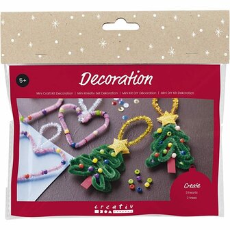 Mini Hobbyset Decoratie, Hartjes en kerstbomen, 1 doos