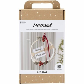 Hobbyset macram&eacute;, Kerstkrans, mosgroen, kerstrood, off-white, 1 doos