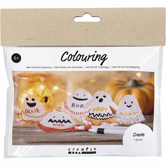 Mini Hobbyset Inkleuren, Spookjes, zwart, lichtoranje, mid oranje, wit, 1 doos