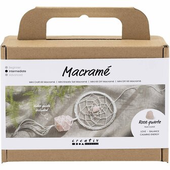 Mini Hobbyset Macram&eacute;, Dromenvanger met rozenkwarts, lichtroze, wit, 1 doos