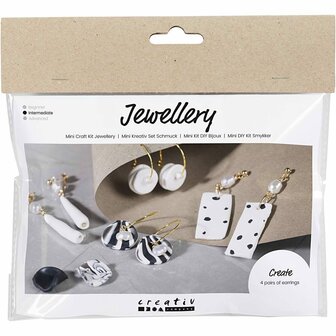 Mini Hobbyset Sieraden, Oorbellen, zwart, wit, 1 doos