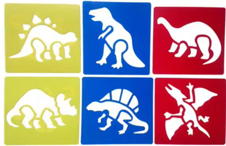 Teken Sjablonen Kinderen - Stencils Tekenen - Dino&#039;s Tekenen - Dino Sjablonen - Dinosaurus Sjablonen - 6 stuks