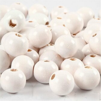 Houten Kralen - Wit - Witte Kralen van Hout - DIY Sieraden Kralen - Creatieve Kralen Voor Decoratie - Diameter 12mm - Gatgrootte 3mm - 22g