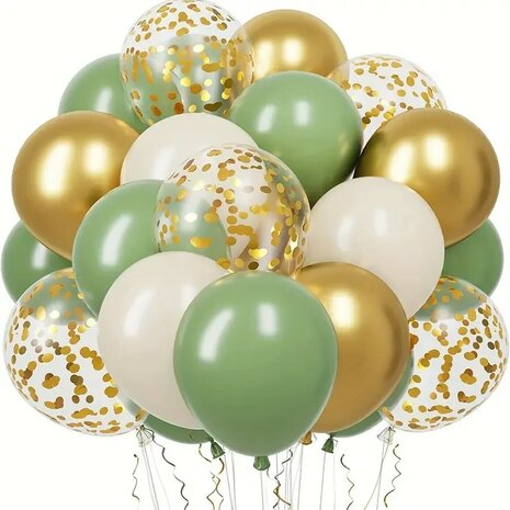 Ballonnen Set - Helium Ballonnen - Groen Goud Wit Transparant - Feest - Bruiloft - Versiering - 25,4cm - 30 stuks