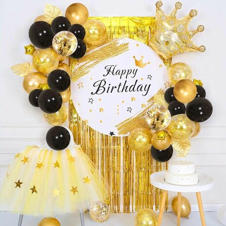 Ballonnen Set - Helium Ballonnen - Zwart Goud Transparant - Feest - Bruiloft - Versiering - 25,4cm - 30 stuks