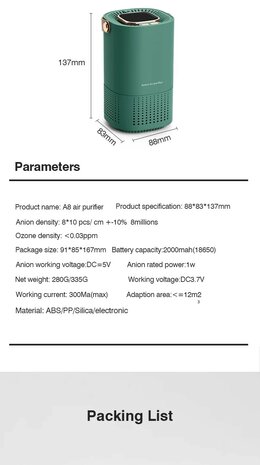 Kleine Luchtreiniger - Luchtzuiveraar - Air Purifier