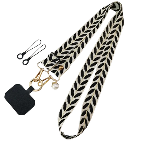 Zwart met witte lanyard mobiele telefoonkoord