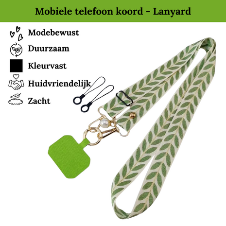 Groen met wit lanyard mobiele telefoonkoord