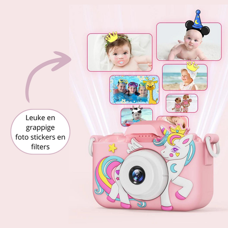 Kindercamera - Camera Voor Kinderen - Kinder Fotocamera - Speelgoedcamera -1080p HD - Roze Unicorn