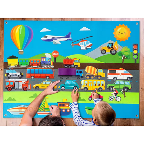 Vilten Mat Met Voertuigen - Speelmat Auto Bus Trein Vliegtuig Helikopter - Kleed - Wandkleed - Kinderen - Educatief - 75x110cm 