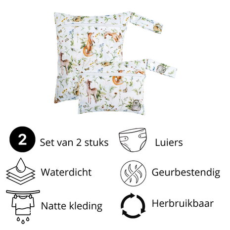 Wetbag - Wet Bags - Luiertasjes - Waterdichte Opbergtasjes - Reusable Diaper Bag - Multipurpose Wet Bags - Bosdieren