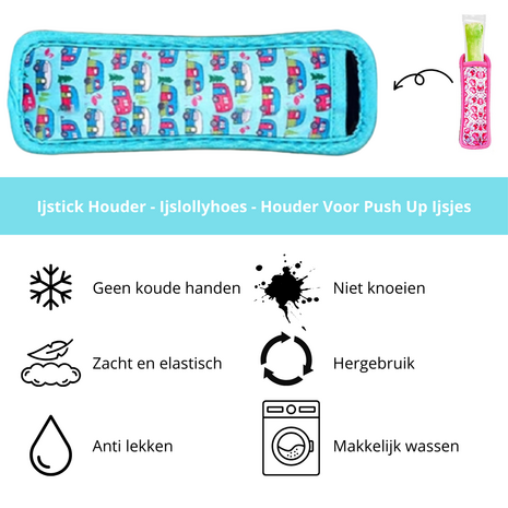 Ijslollyhoes - Push Up Ijsjeshouder - Ijs Stick Houder - Blauwgroen Caravan